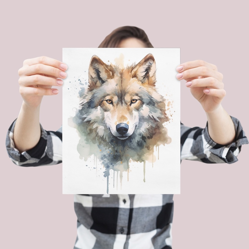 Wolf Portrait Watercolor Wall Art Illustration Print Poster Unframed - Picture 4 of 7